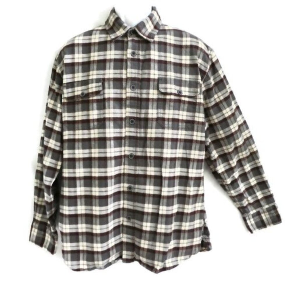 Jachs Mens Heavy Soft Cotton Flannel Shirt Button Down Plaid 2 Chest Pockets L